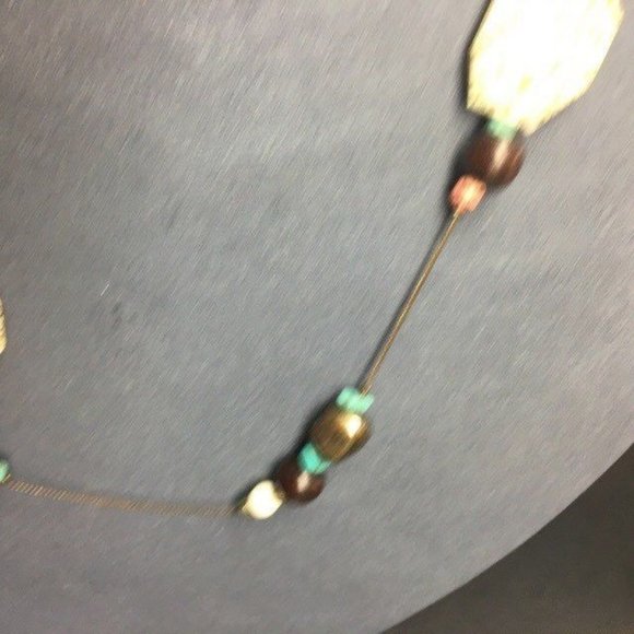 Long Necklace Beige Brown Turquoise Pink Gold Chunky Speckle Faceted Retro BoHo - Picture 5 of 9